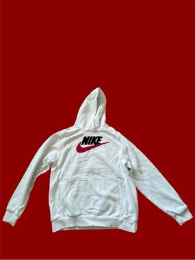 ◽️NIKE: Boy size XL, white hooded logo sweatshirt w/front pocket, preowned◽️